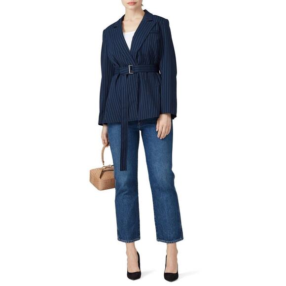 Jason Wu X ELOQUII Navy Blue Pinstripe Blazer Jacket Belted Pockets Size 20 - Picture 2 of 16